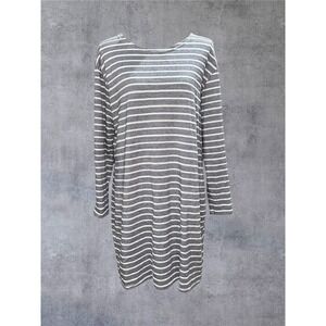 Sail To Sable Women's 3/4 Sleeve Textured Knit Dress Blue/White Micro Stripe XL